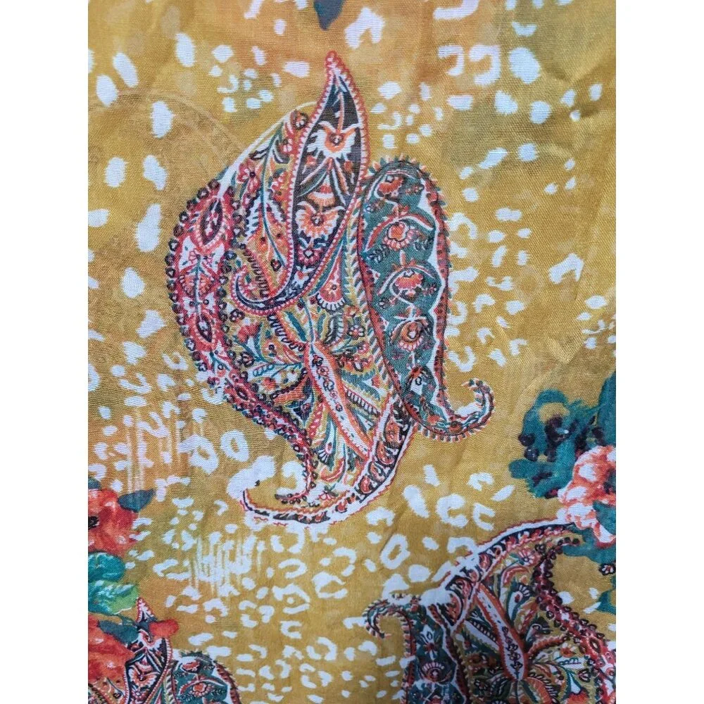 Yellow Floral Paisley Sheer Scarf Wrap Black Trim By Natasha 100% Polyester Ligh